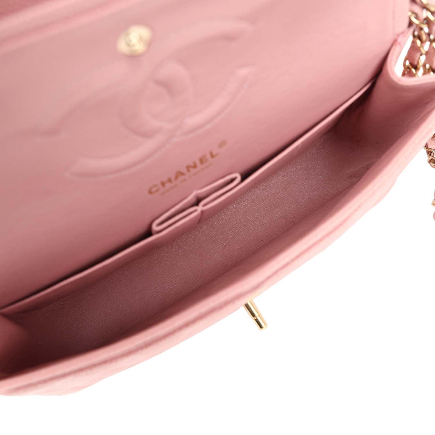 Chanel Vintage Medium Classic Double Flap Bag Pink Caviar Gold Hardware