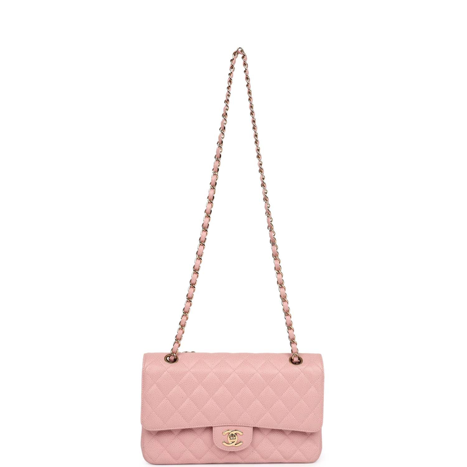 Chanel Vintage Medium Classic Double Flap Bag Pink Caviar Gold Hardware