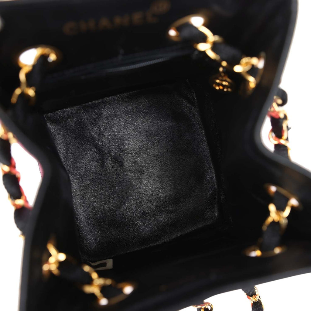 Chanel Vintage Set of Two Mini Bucket Bag & Oval Handbag Pink and Black Raffia Gold Hardware