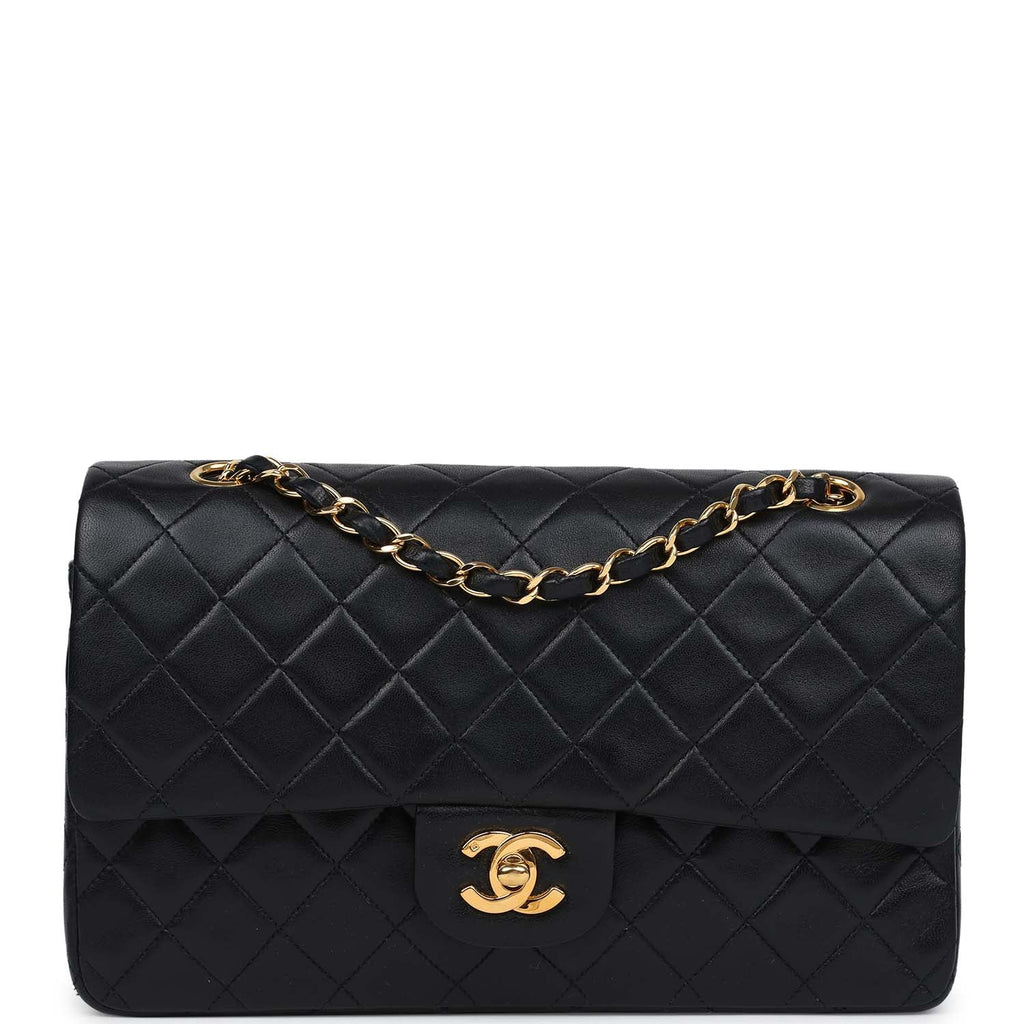Chanel Vintage Medium Classic Double Flap Bag Black Lambskin Gold Hardware