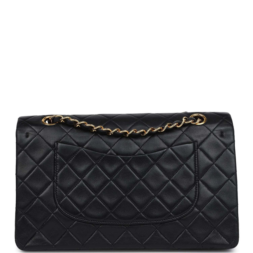 Chanel Vintage Medium Classic Double Flap Bag Black Lambskin Gold Hardware