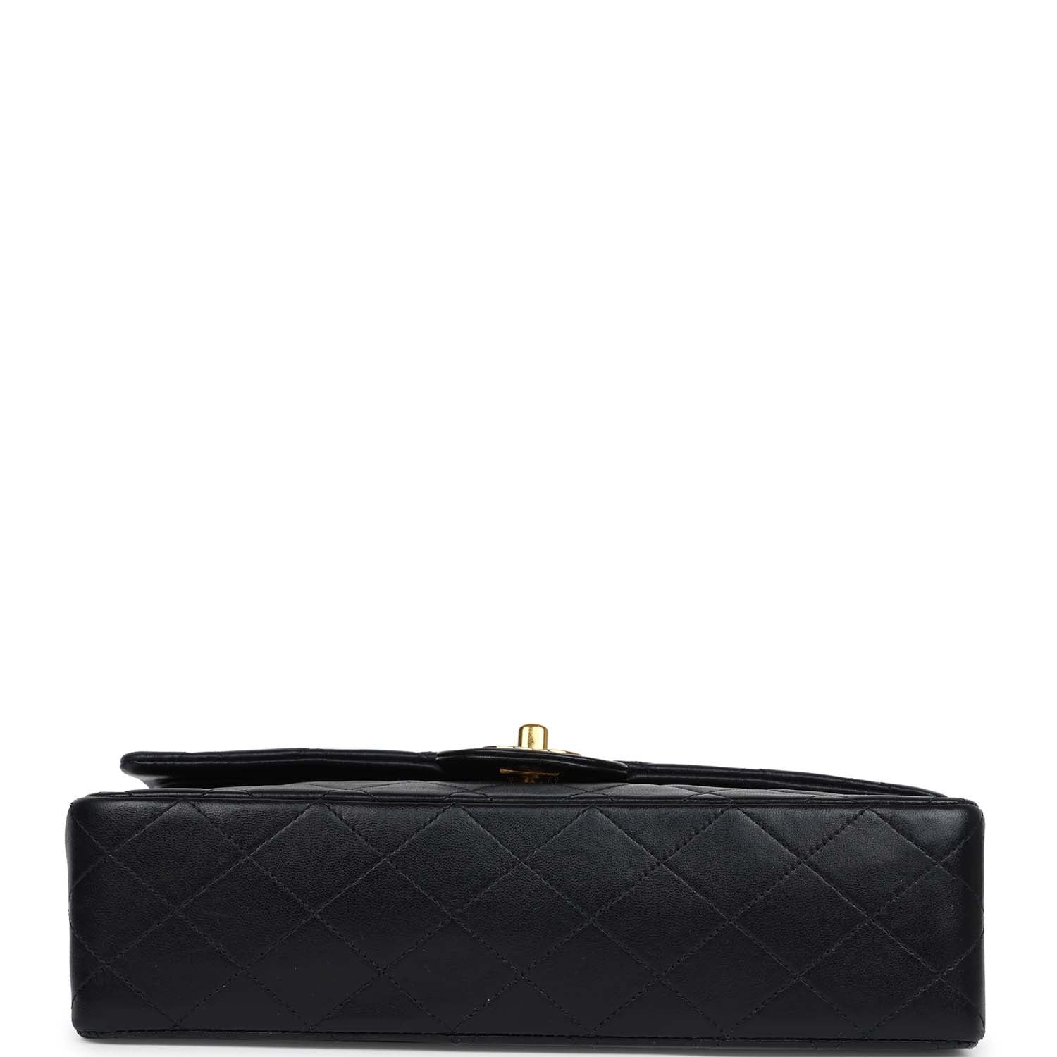 Chanel Vintage Medium Classic Double Flap Bag Black Lambskin Gold Hardware