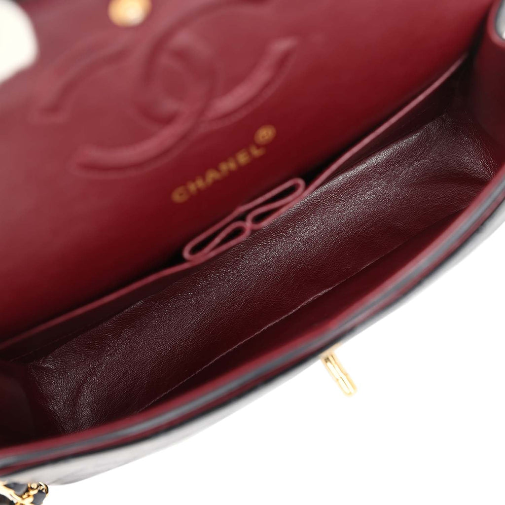 Chanel Vintage Medium Classic Double Flap Bag Black Lambskin Gold Hardware