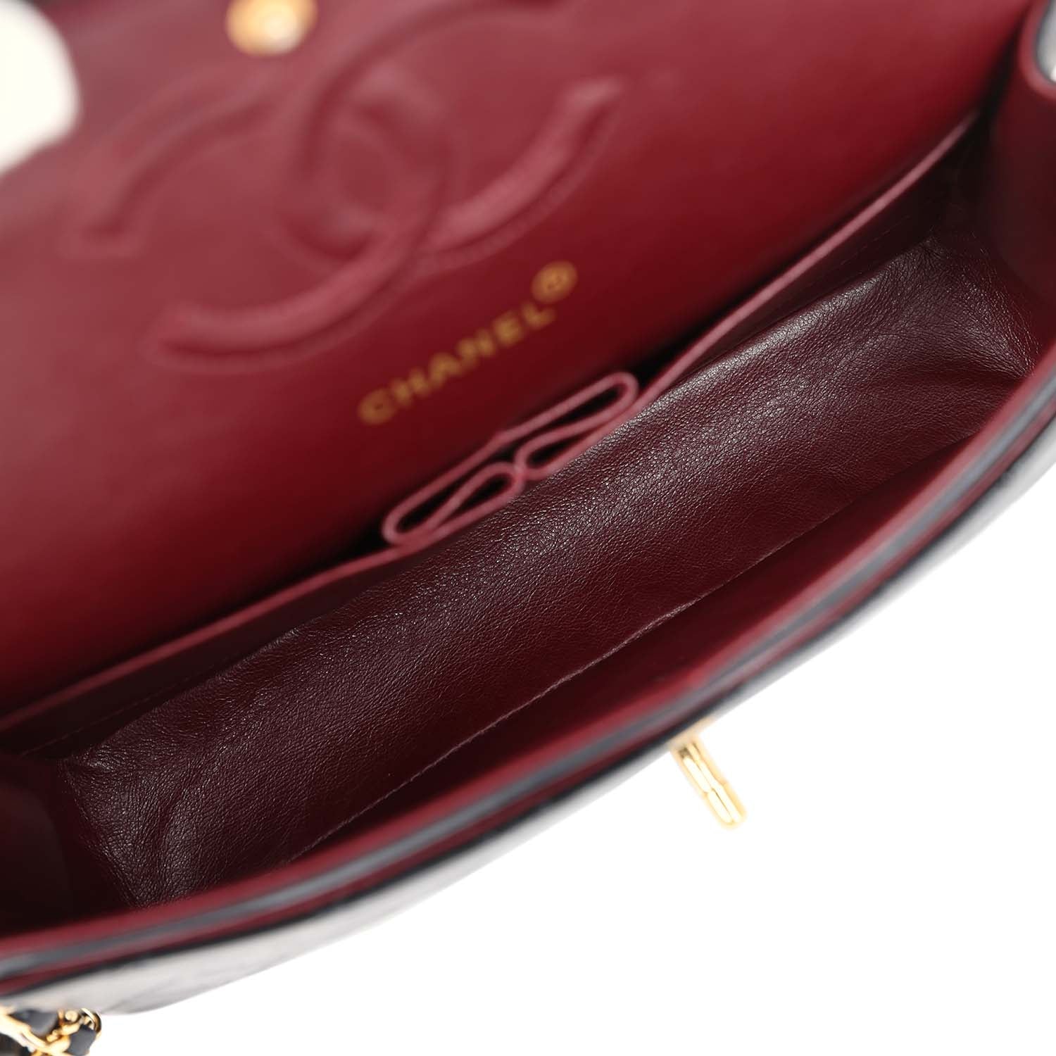 Chanel Vintage Medium Classic Double Flap Bag Black Lambskin Gold Hardware