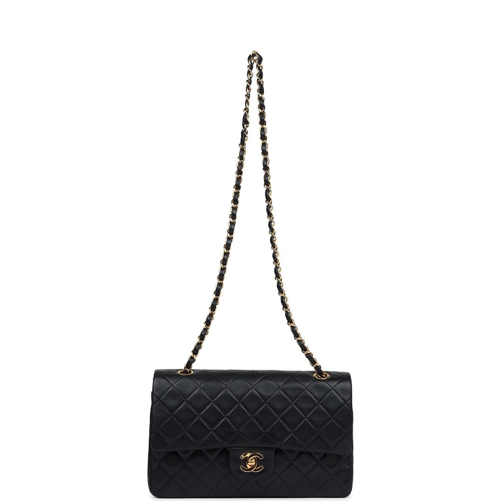Chanel Vintage Medium Classic Double Flap Bag Black Lambskin Gold Hardware