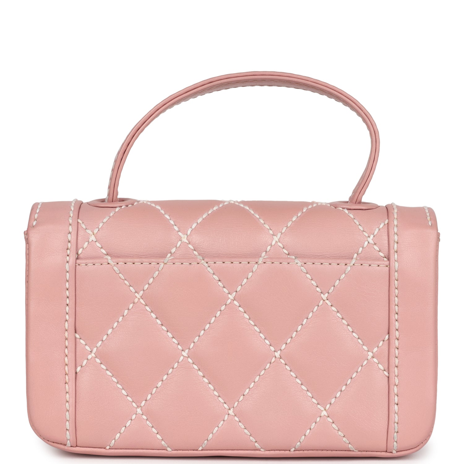 Chanel Vintage Mini Wild Stitch Surpique Top Handle Flap Bag Pink Calfskin Gold Hardware