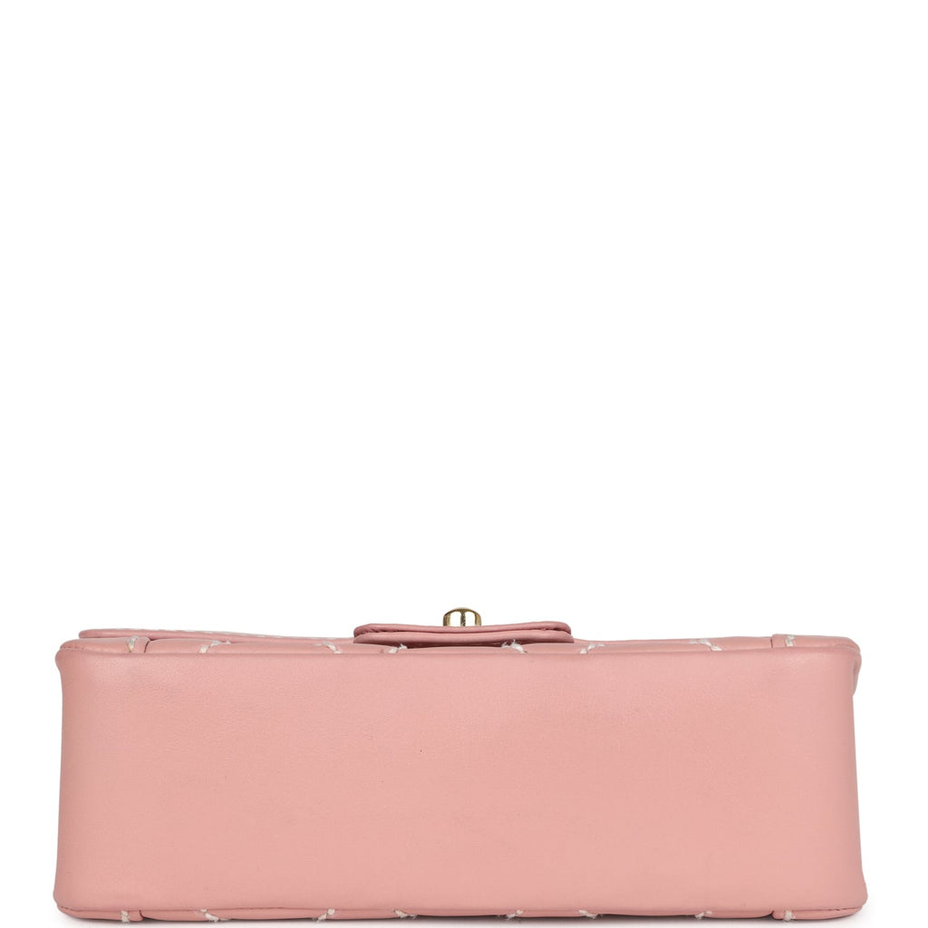 Chanel Vintage Mini Wild Stitch Surpique Top Handle Flap Bag Pink Calfskin Gold Hardware