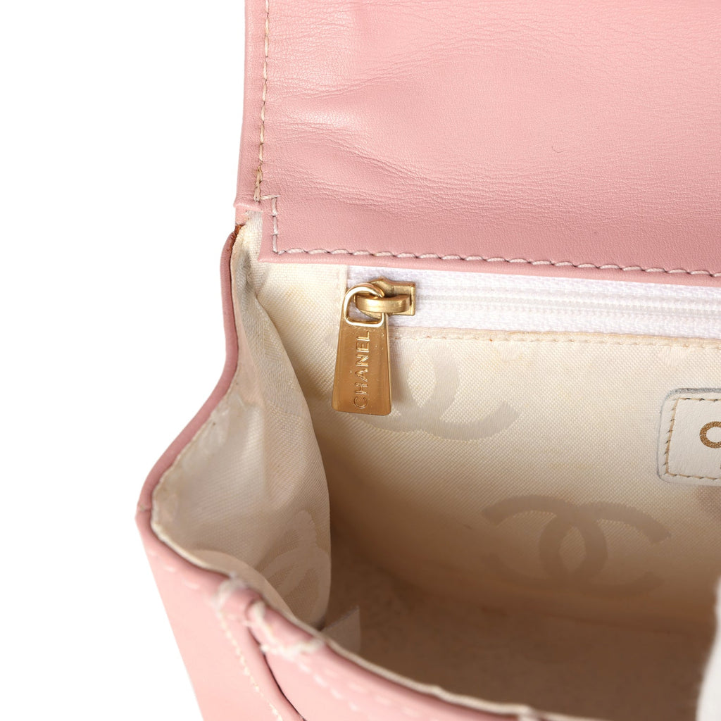 Chanel Vintage Mini Wild Stitch Surpique Top Handle Flap Bag Pink Calfskin Gold Hardware