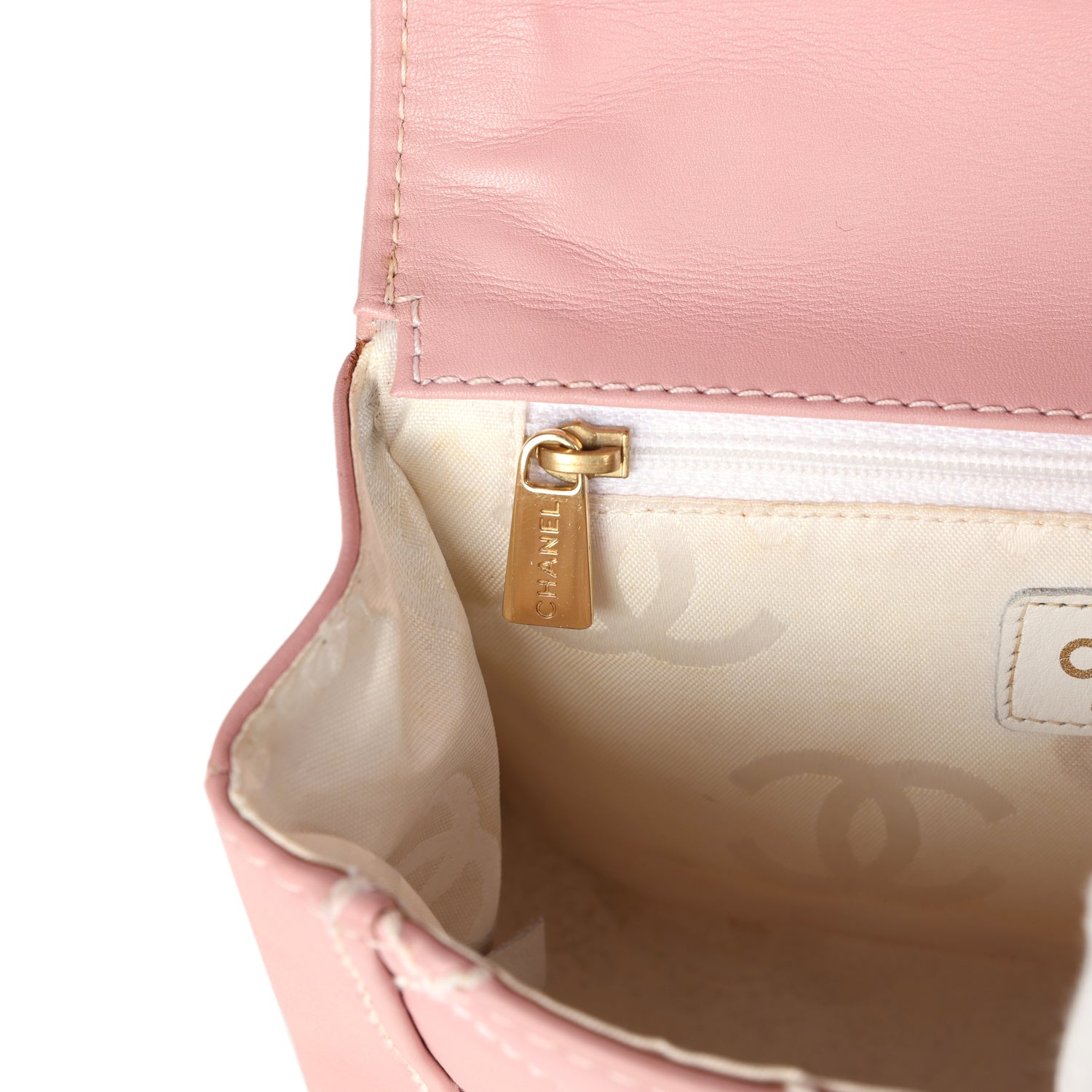 Chanel Vintage Mini Wild Stitch Surpique Top Handle Flap Bag Pink Calfskin Gold Hardware
