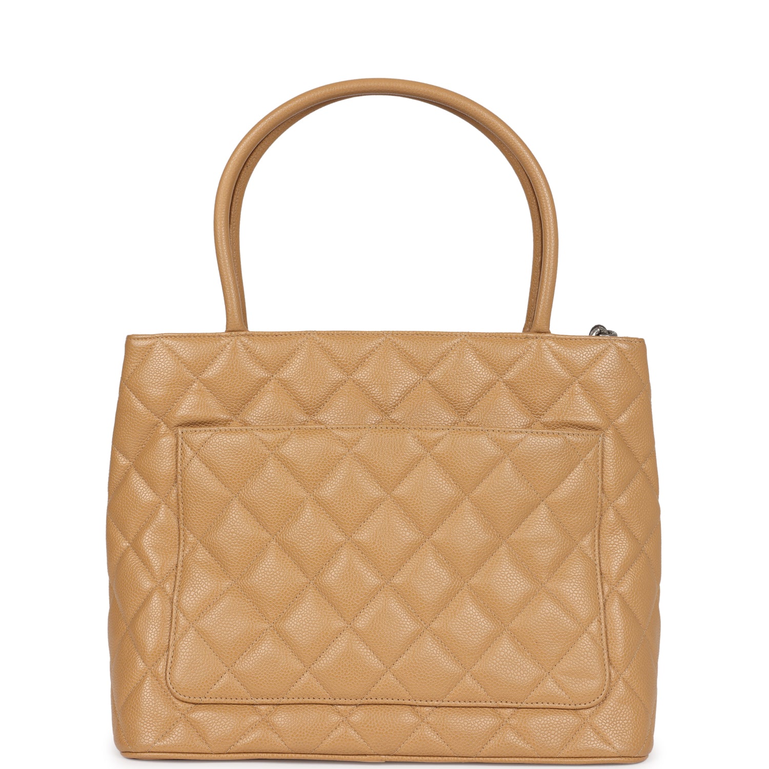 Chanel Vintage Medallion Tote Bag Beige Caviar Silver Hardware