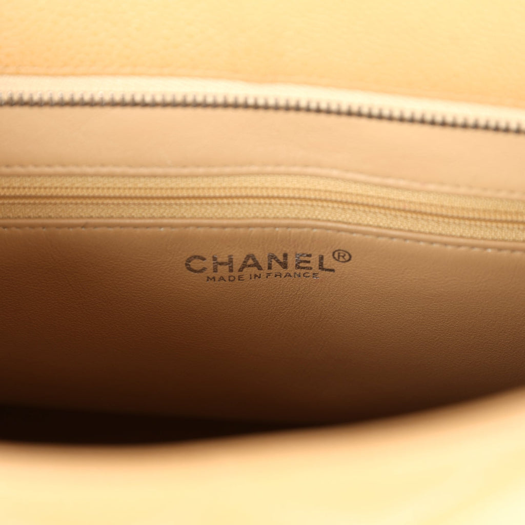 Chanel Vintage Medallion Tote Bag Beige Caviar Silver Hardware
