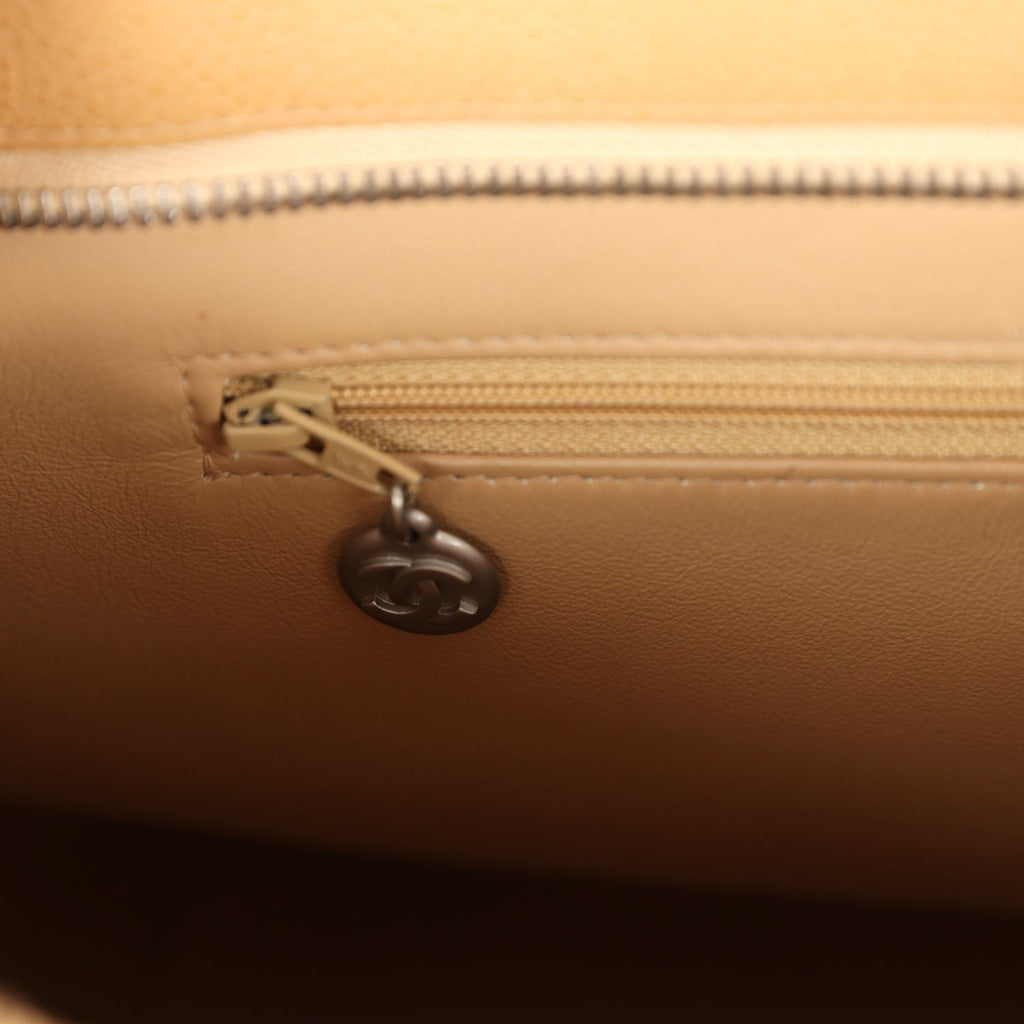 Chanel Vintage Medallion Tote Bag Beige Caviar Silver Hardware