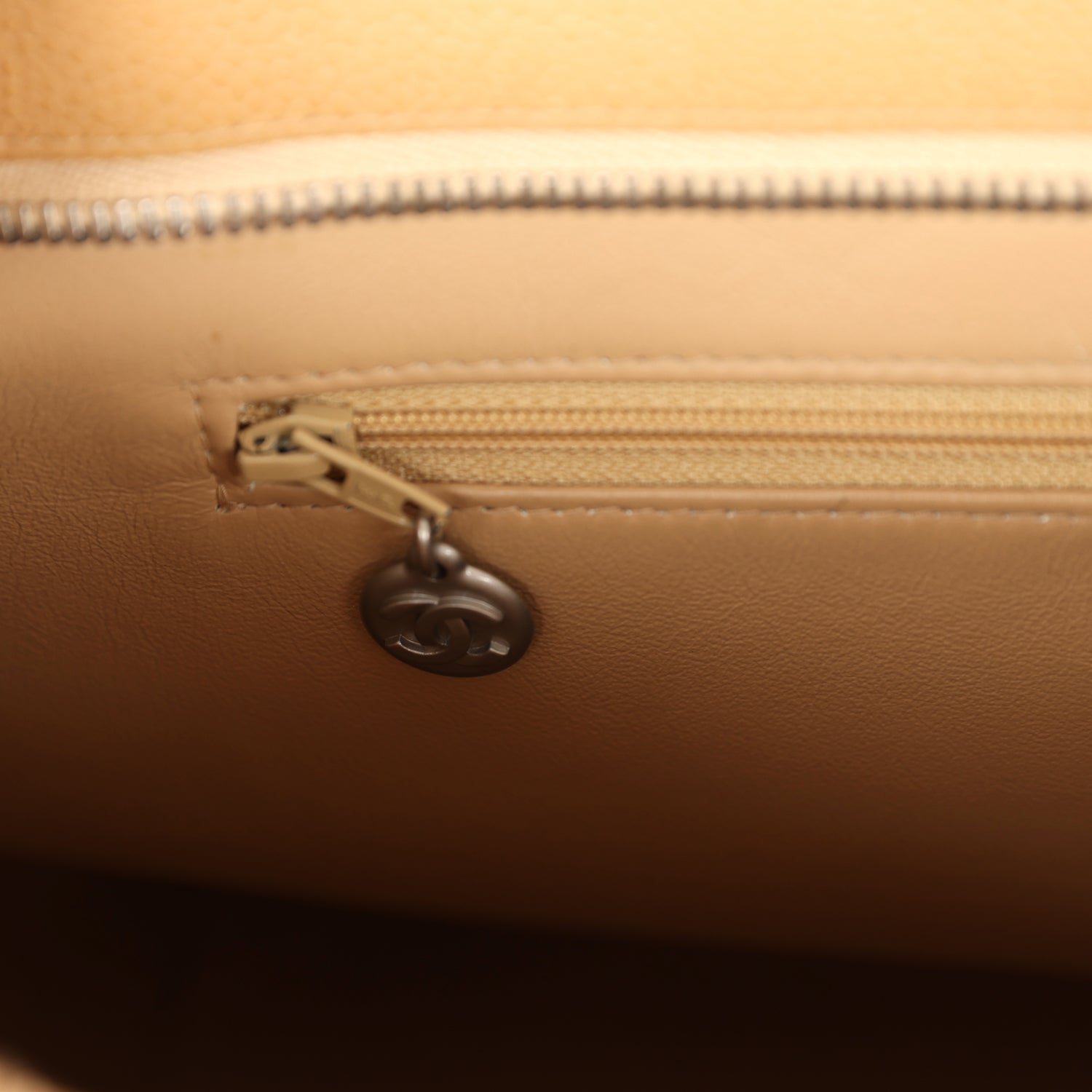 Chanel Vintage Medallion Tote Bag Beige Caviar Silver Hardware