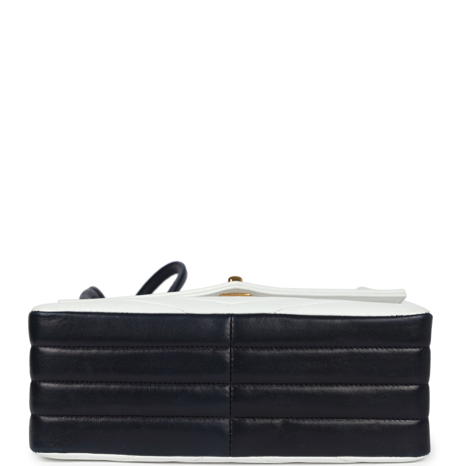 Chanel Vintage Chevron Envelope Flap Shoulder Bag Navy and White Lambskin Gold Hardware