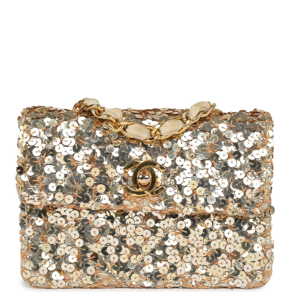 Chanel Vintage Mini Half Flap Bag Gold Sequin Gold Hardware