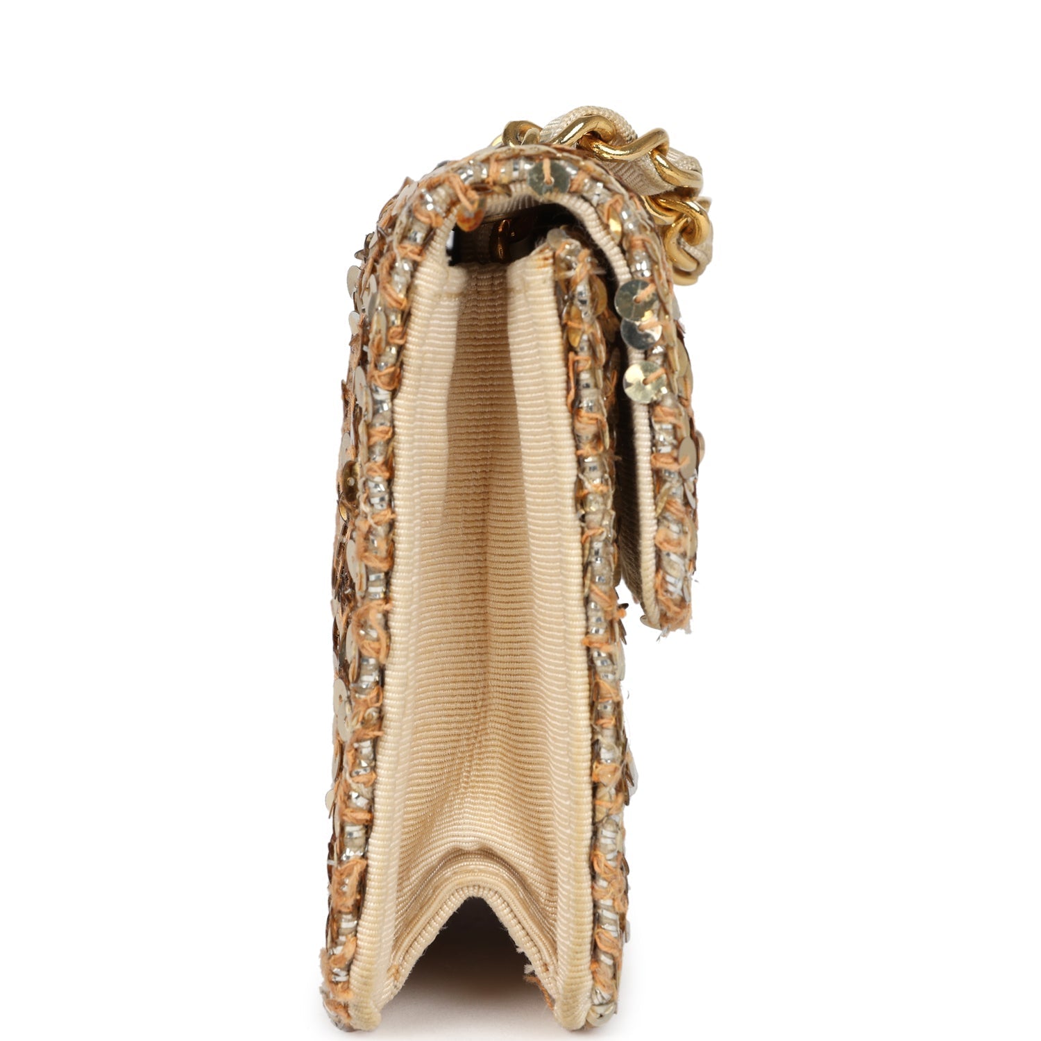 Chanel Vintage Mini Half Flap Bag Gold Sequin Gold Hardware