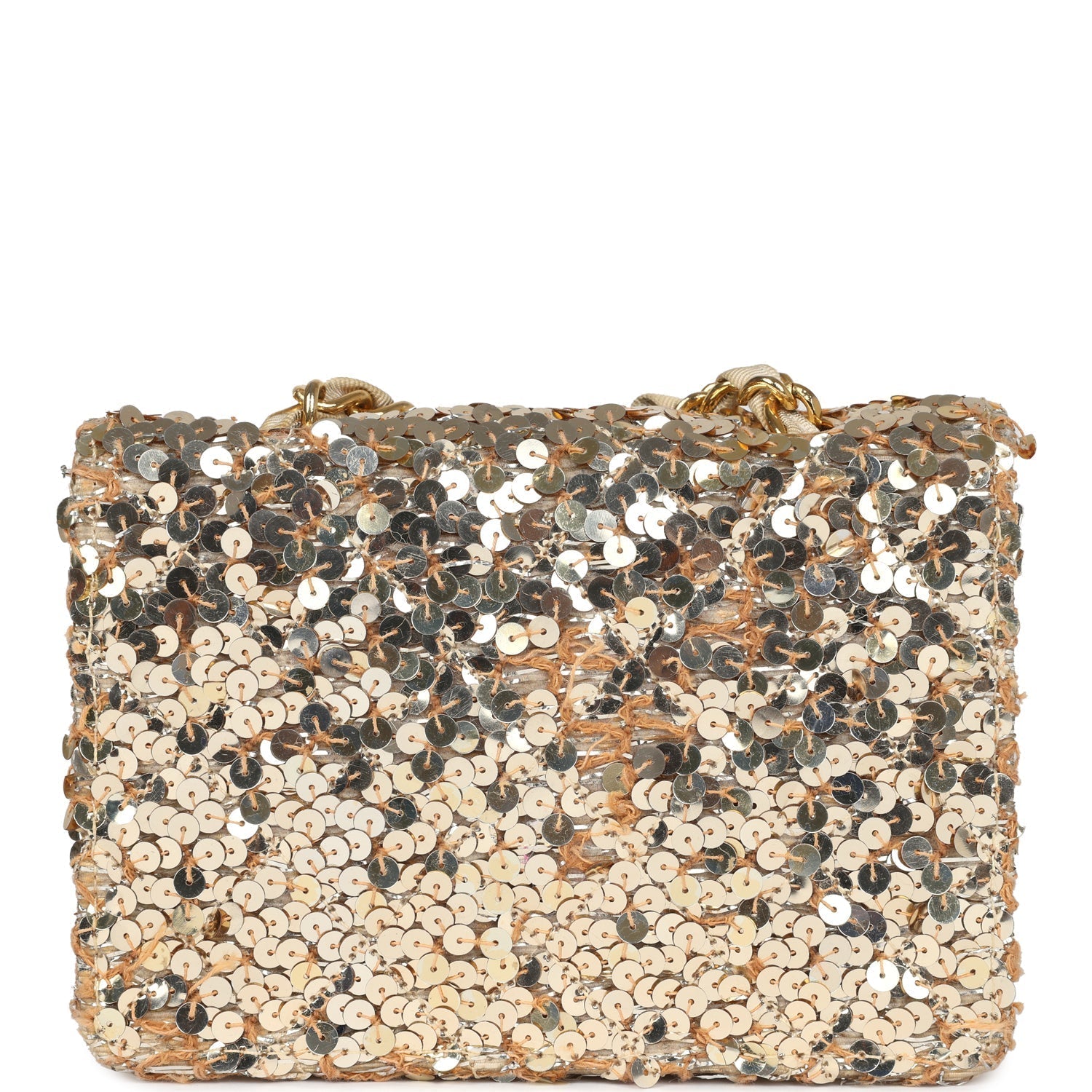Chanel Vintage Mini Half Flap Bag Gold Sequin Gold Hardware