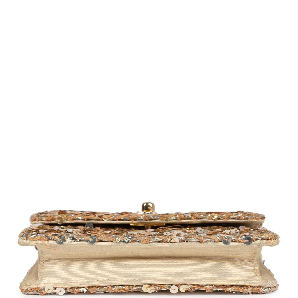 Chanel Vintage Mini Half Flap Bag Gold Sequin Gold Hardware