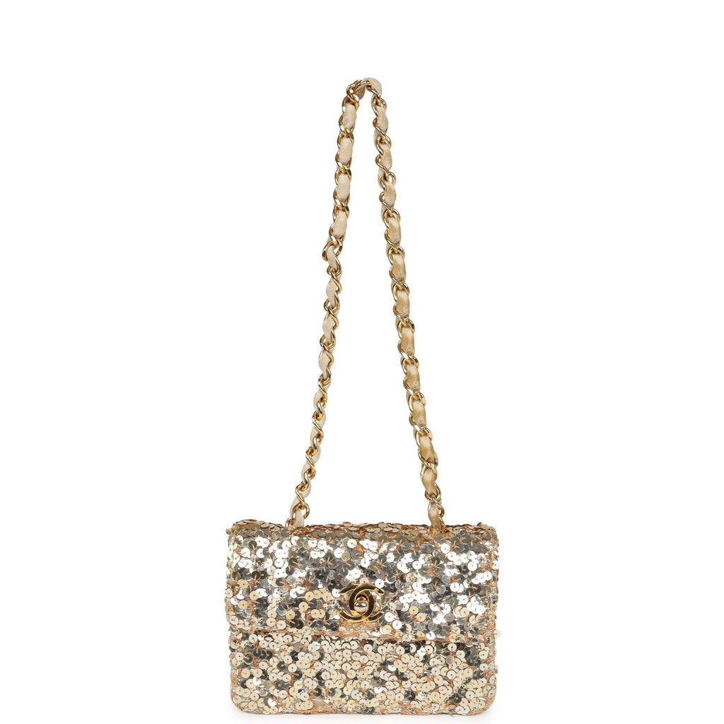 Chanel Vintage Mini Half Flap Bag Gold Sequin Gold Hardware