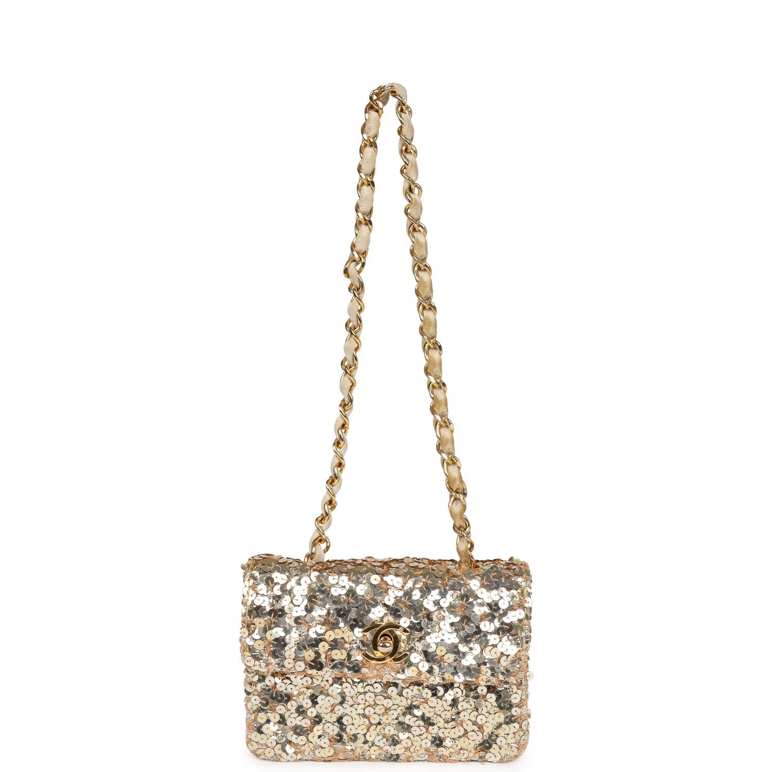 Chanel Vintage Mini Half Flap Bag Gold Sequin Gold Hardware