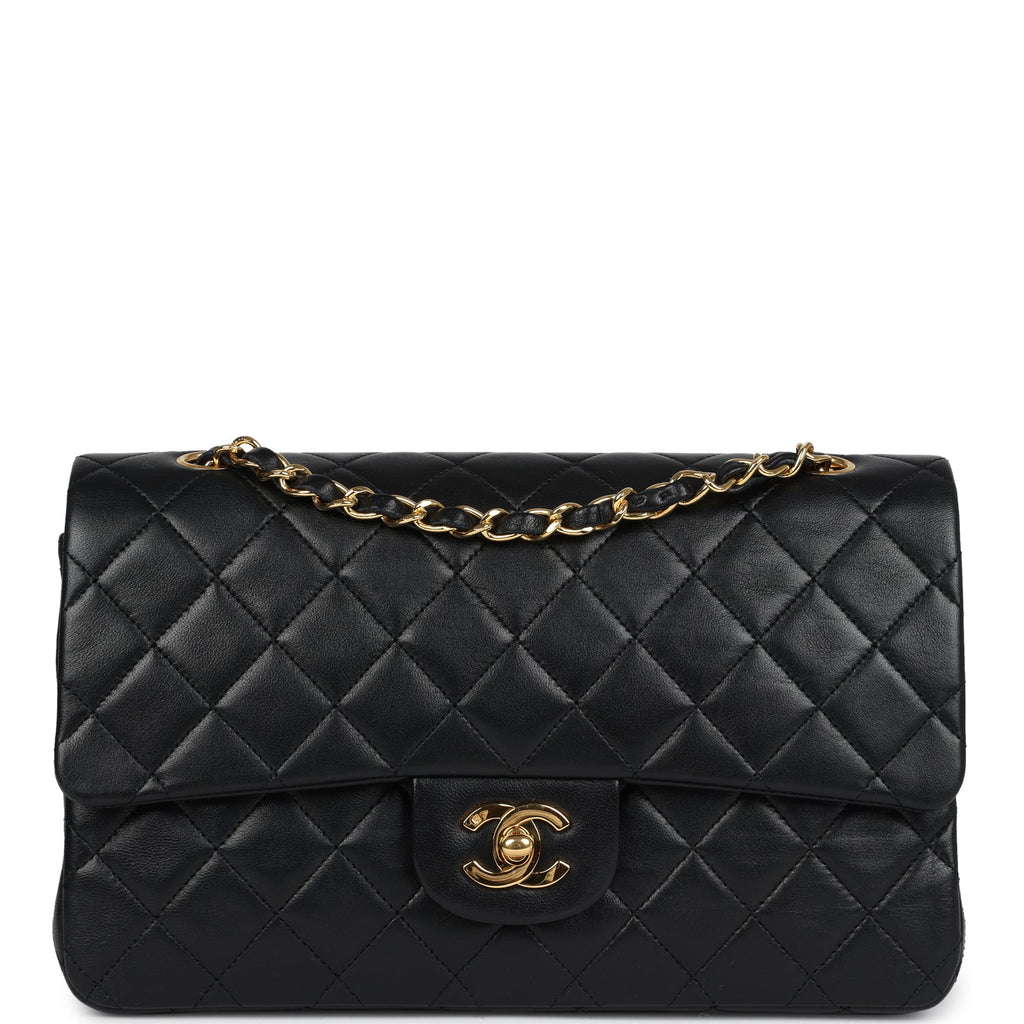 Chanel Vintage Medium Classic Double Flap Bag Black Lambskin Gold Hardware