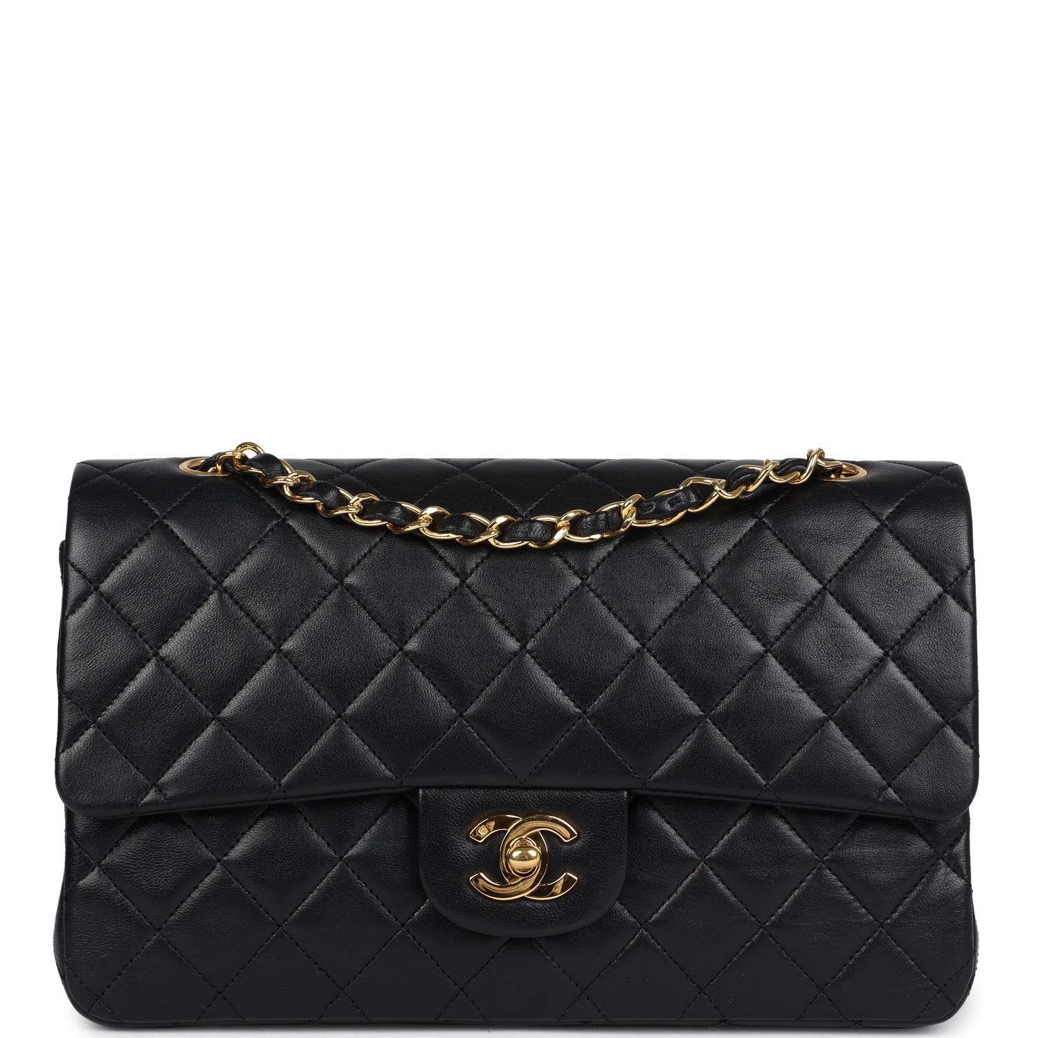 Chanel Vintage Medium Classic Double Flap Bag Black Lambskin Gold Hardware