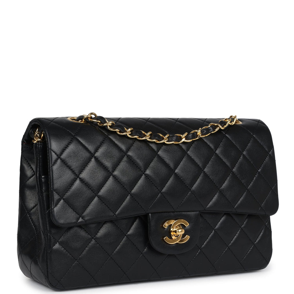 Chanel Vintage Medium Classic Double Flap Bag Black Lambskin Gold Hardware
