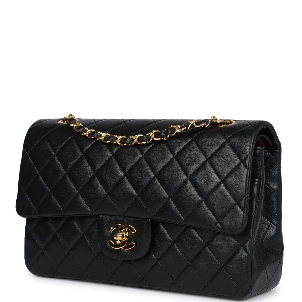 Chanel Vintage Medium Classic Double Flap Bag Black Lambskin Gold Hardware