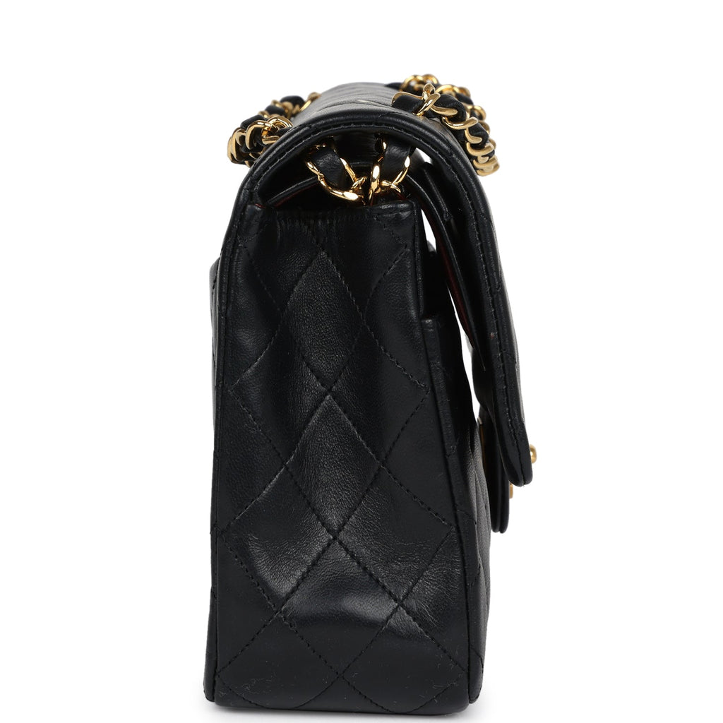Chanel Vintage Medium Classic Double Flap Bag Black Lambskin Gold Hardware