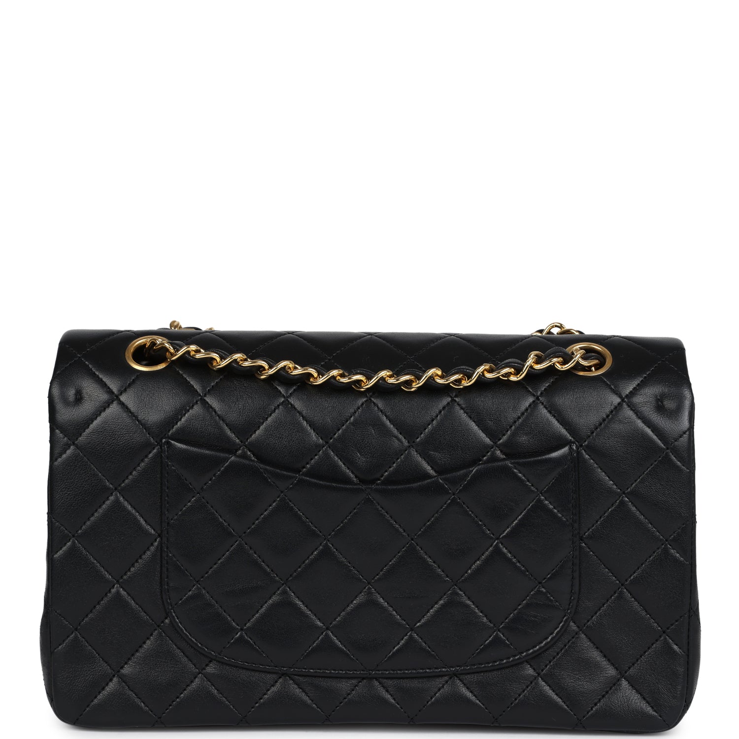 Chanel Vintage Medium Classic Double Flap Bag Black Lambskin Gold Hardware