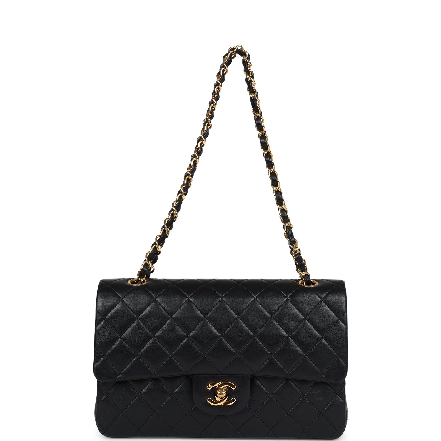 Chanel Vintage Medium Classic Double Flap Bag Black Lambskin Gold Hardware