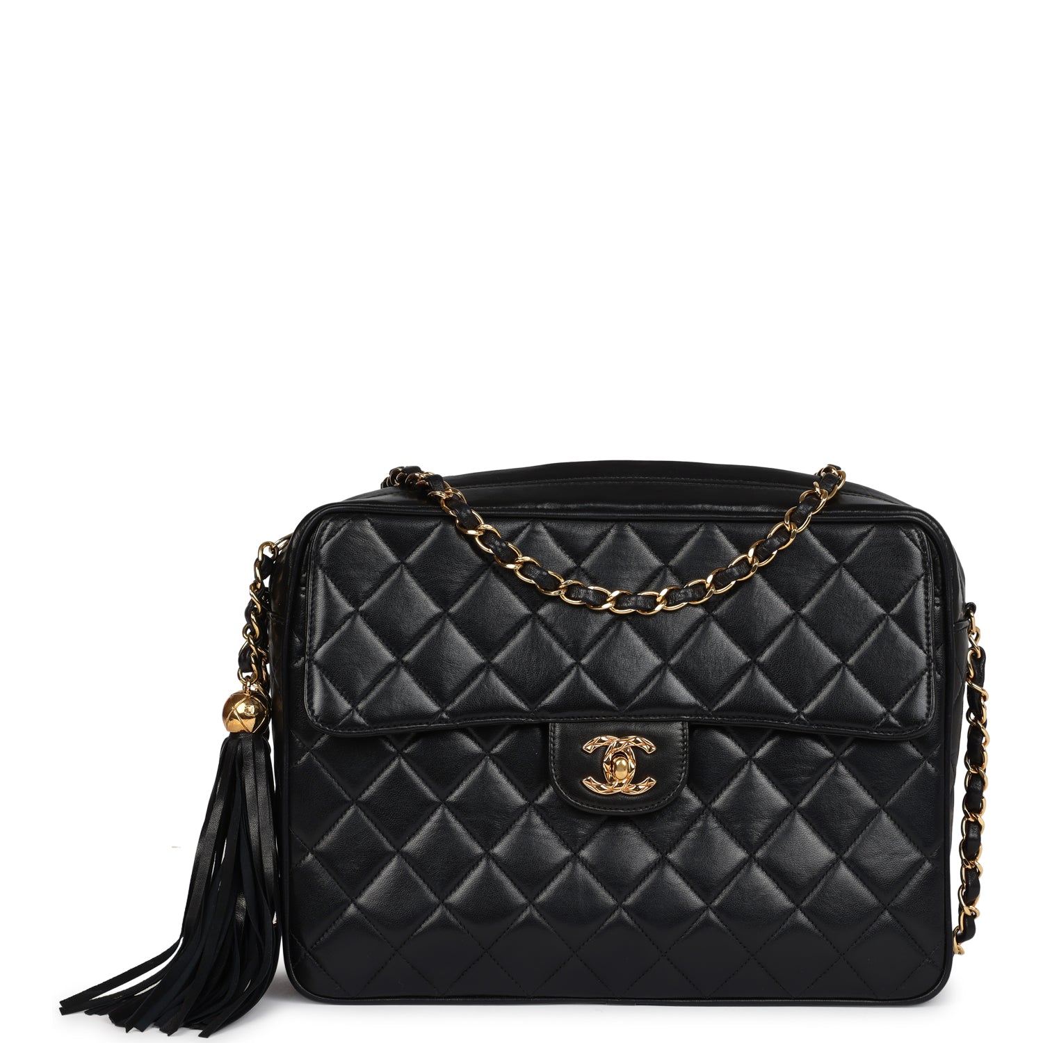 Chanel Vintage Front Pocket Camera Bag Black Lambskin Gold Hardware