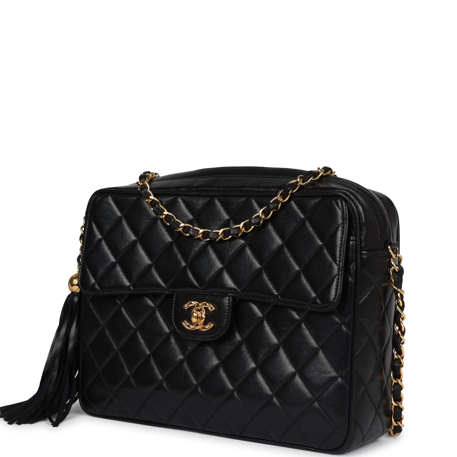 Chanel Vintage Front Pocket Camera Bag Black Lambskin Gold Hardware