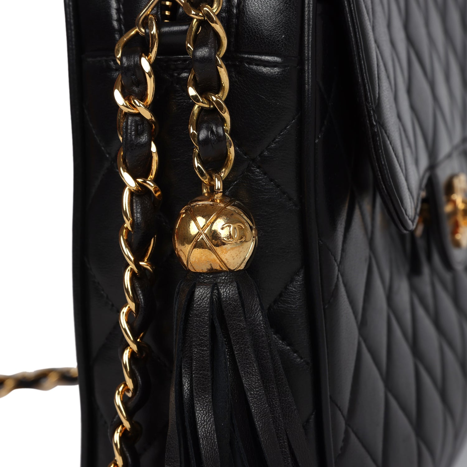 Chanel Vintage Front Pocket Camera Bag Black Lambskin Gold Hardware
