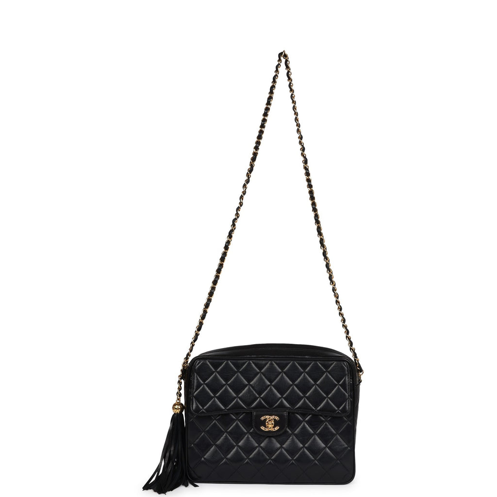 Chanel Vintage Front Pocket Camera Bag Black Lambskin Gold Hardware