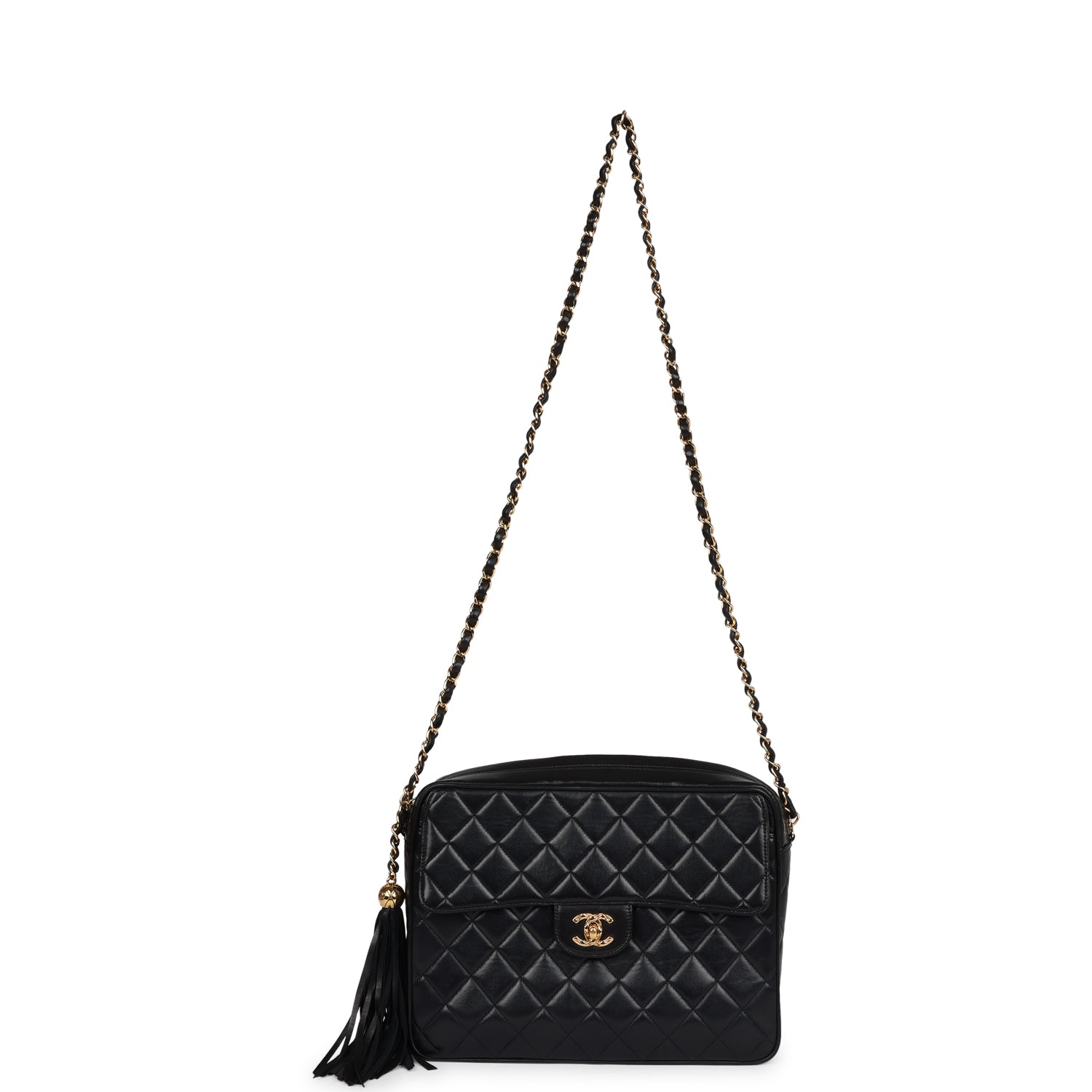 Chanel Vintage Front Pocket Camera Bag Black Lambskin Gold Hardware