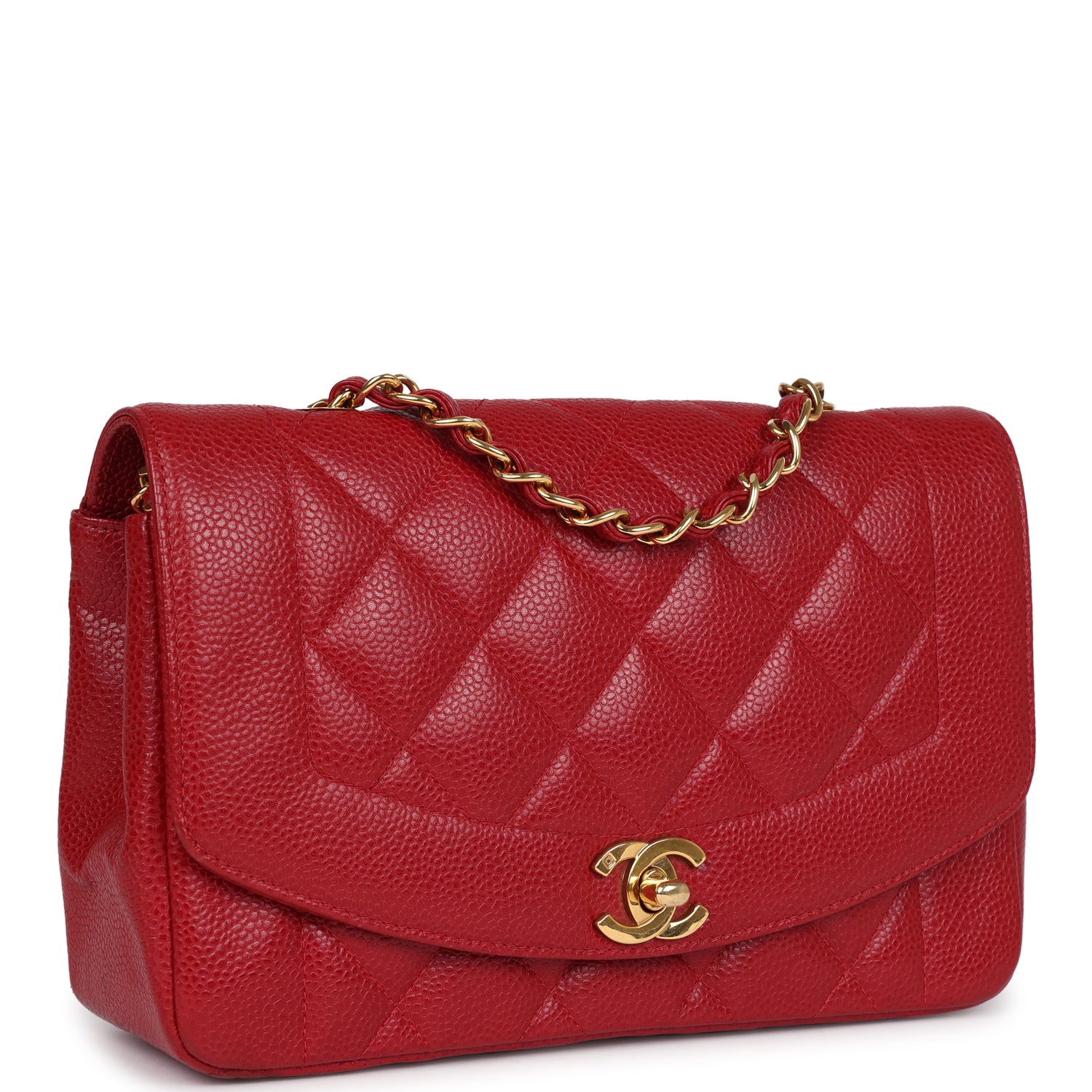 Chanel Vintage Small Diana Flap Bag Red Caviar Gold Hardware