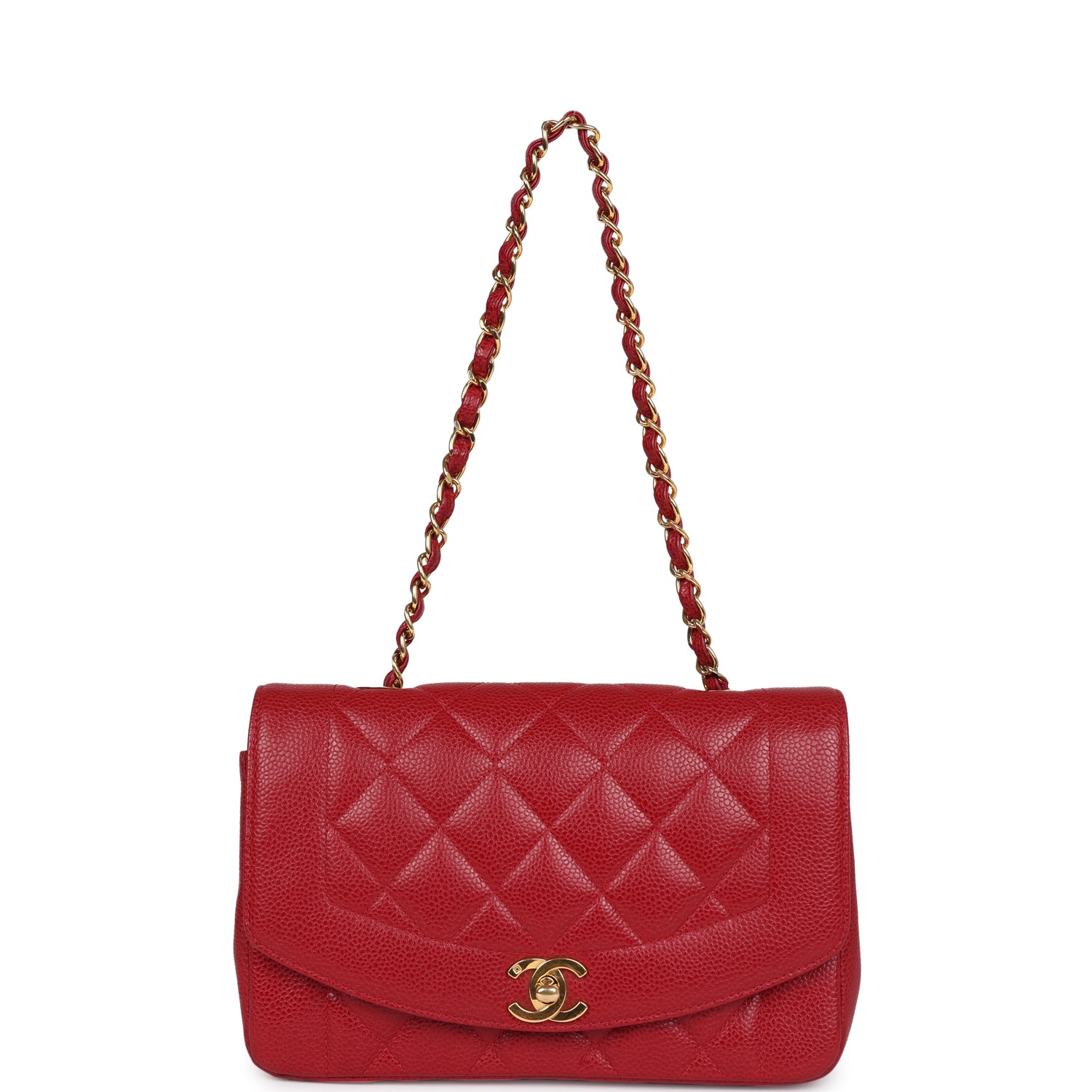 Chanel Vintage Small Diana Flap Bag Red Caviar Gold Hardware