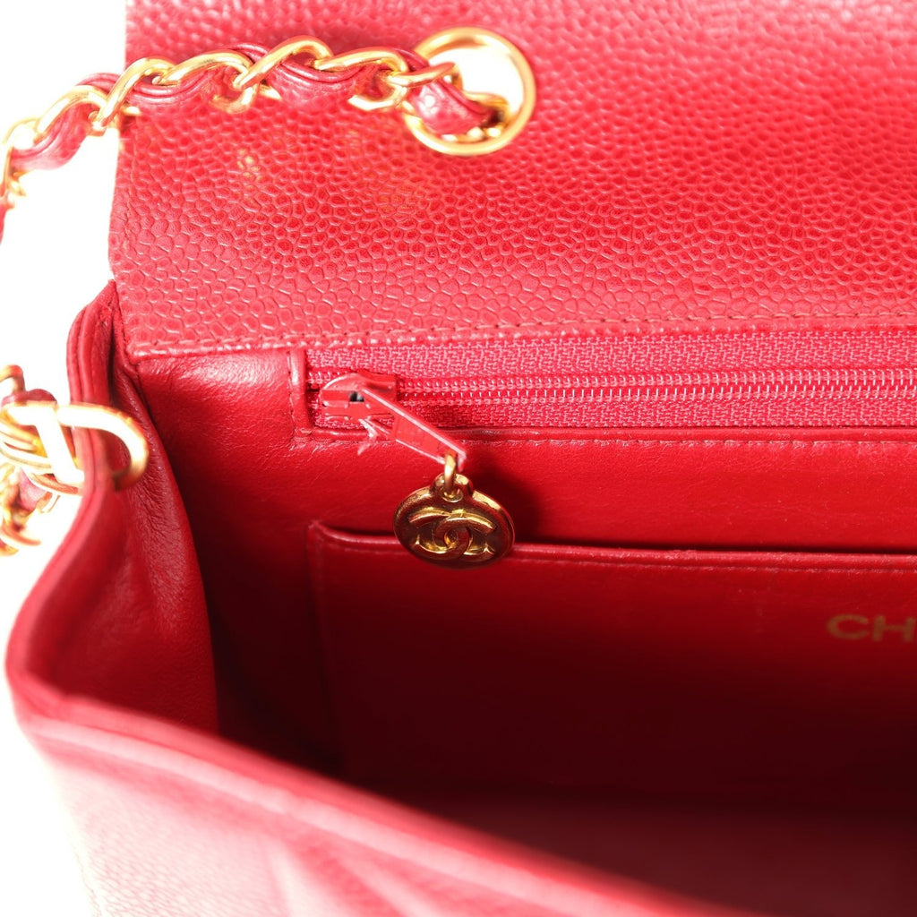 Chanel Vintage Small Diana Flap Bag Red Caviar Gold Hardware