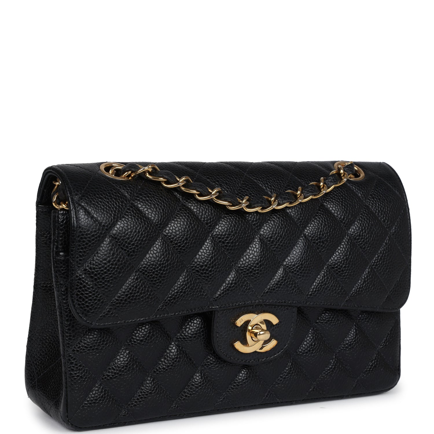 Chanel Vintage Small Classic Double Flap Black Caviar Gold Hardware