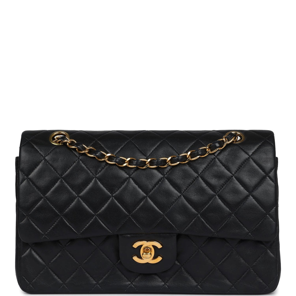 Chanel Vintage Medium Classic Double Flap Bag Black Lambskin Gold Hardware