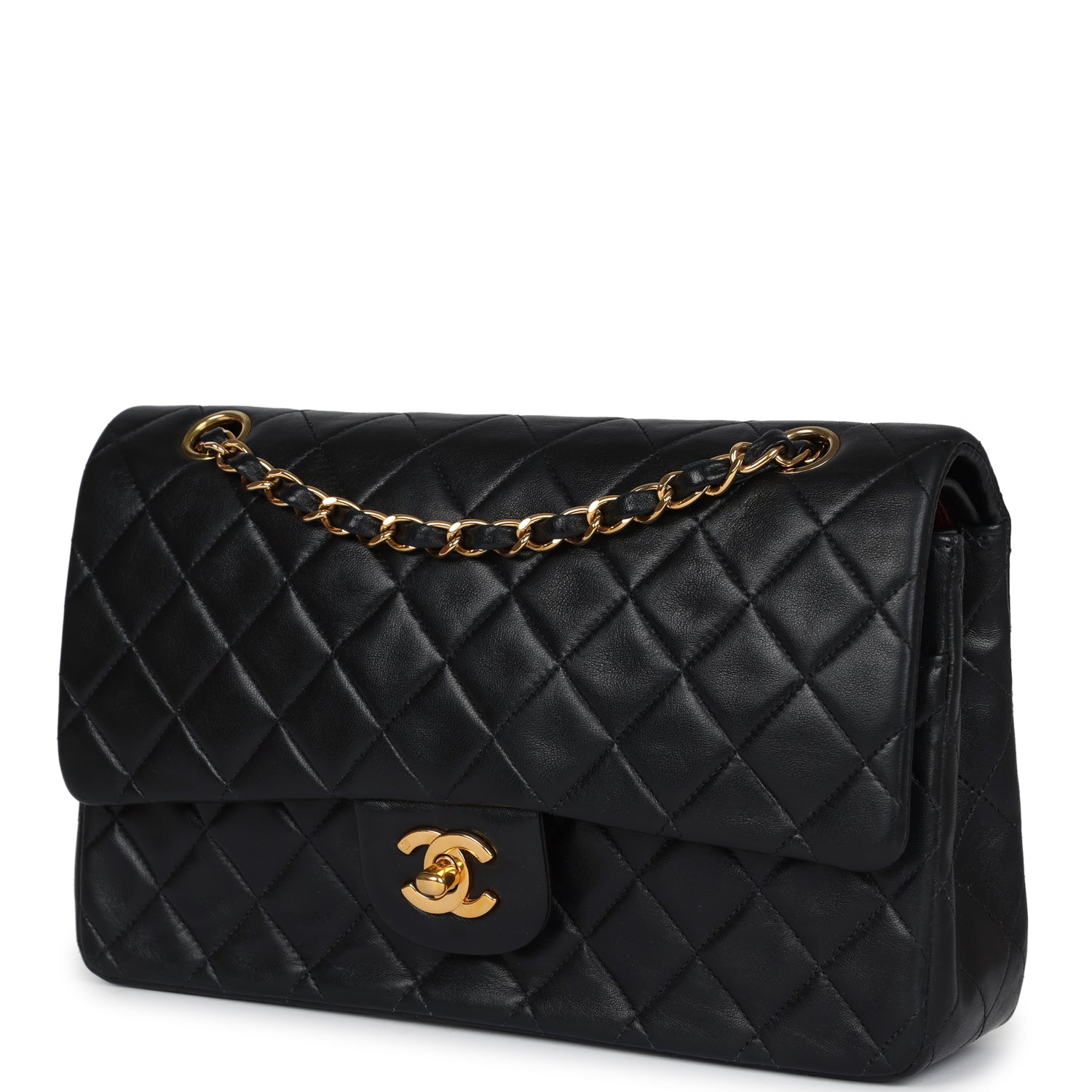 Chanel Vintage Medium Classic Double Flap Bag Black Lambskin Gold Hardware