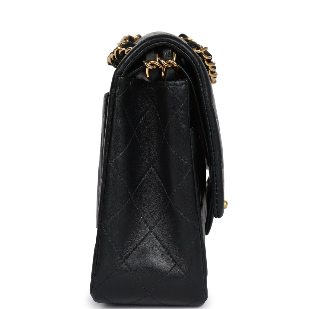 Chanel Vintage Medium Classic Double Flap Bag Black Lambskin Gold Hardware