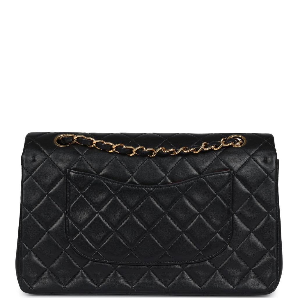 Chanel Vintage Medium Classic Double Flap Bag Black Lambskin Gold Hardware