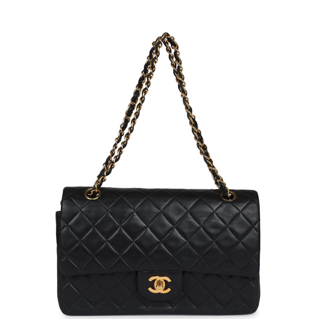 Chanel Vintage Medium Classic Double Flap Bag Black Lambskin Gold Hardware