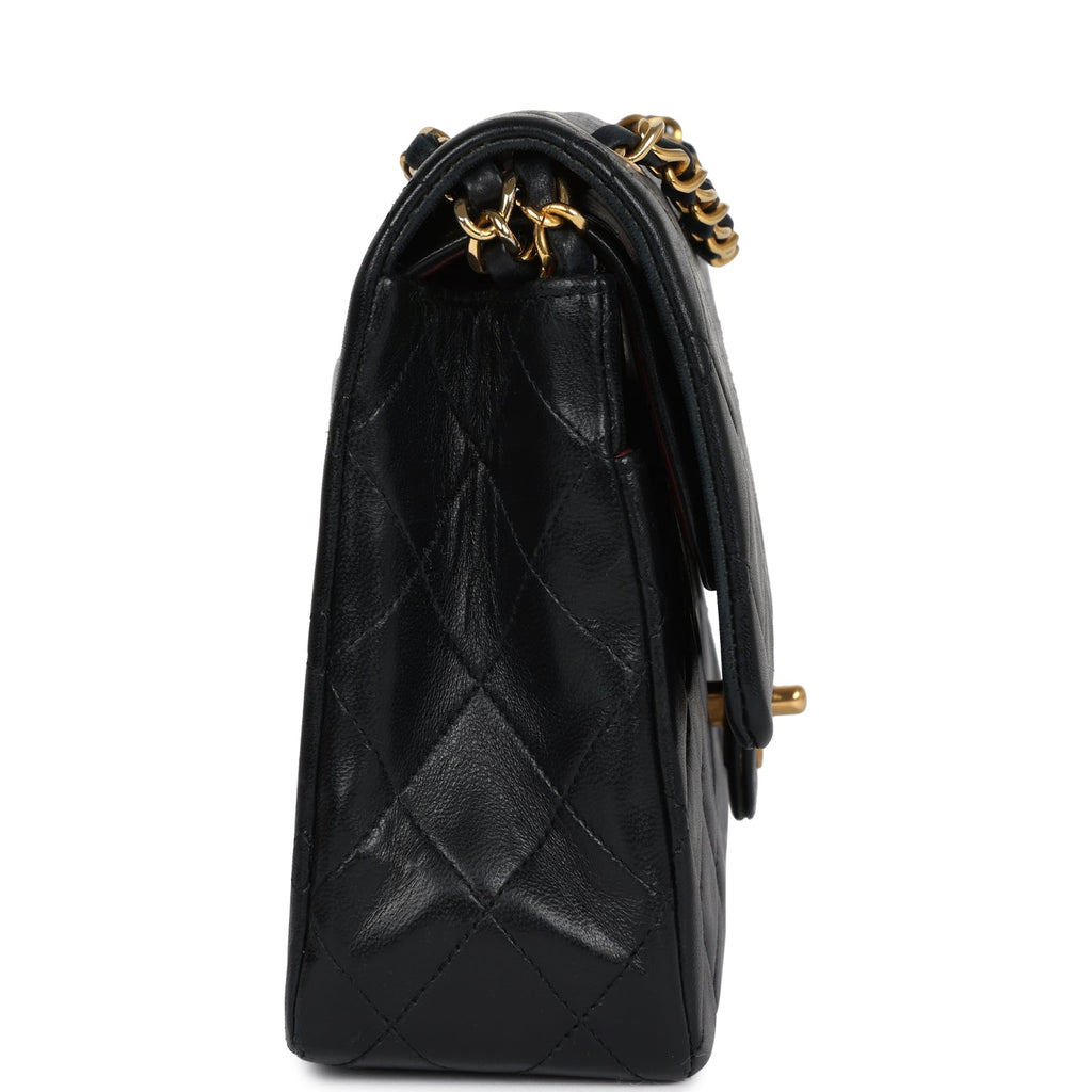 Chanel Vintage Medium Classic Double Flap Bag Black Lambskin Gold Hardware