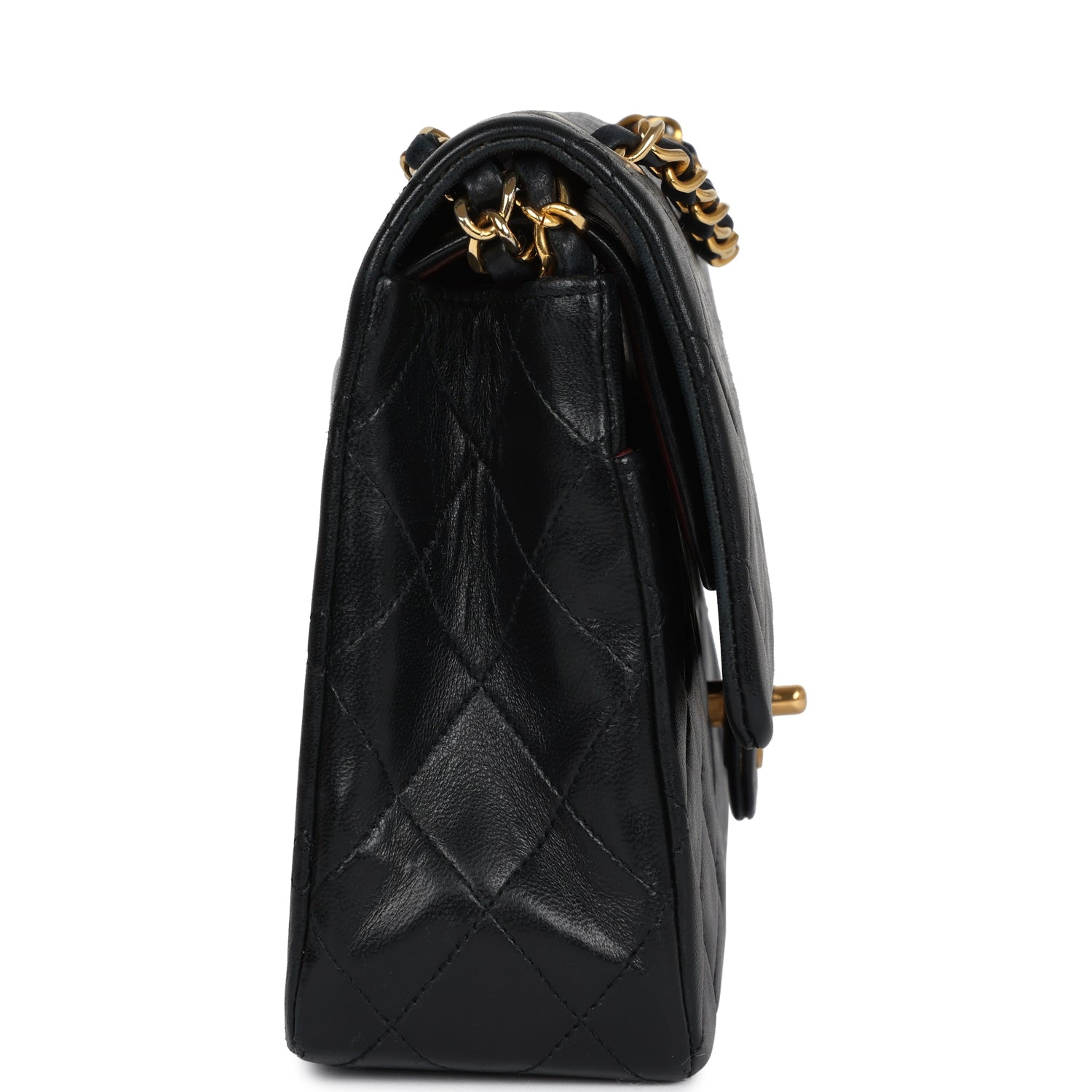 Chanel Vintage Medium Classic Double Flap Bag Black Lambskin Gold Hardware