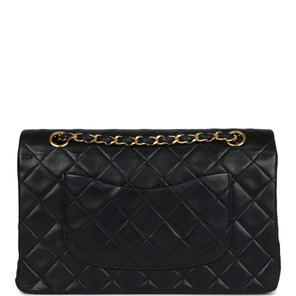 Chanel Vintage Medium Classic Double Flap Bag Black Lambskin Gold Hardware