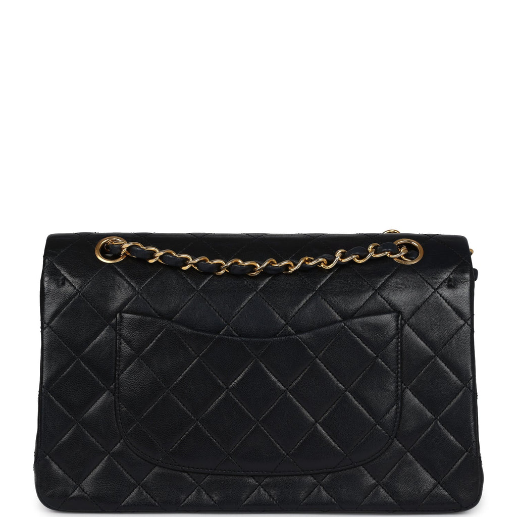 Chanel Vintage Medium Classic Double Flap Bag Black Lambskin Gold Hardware