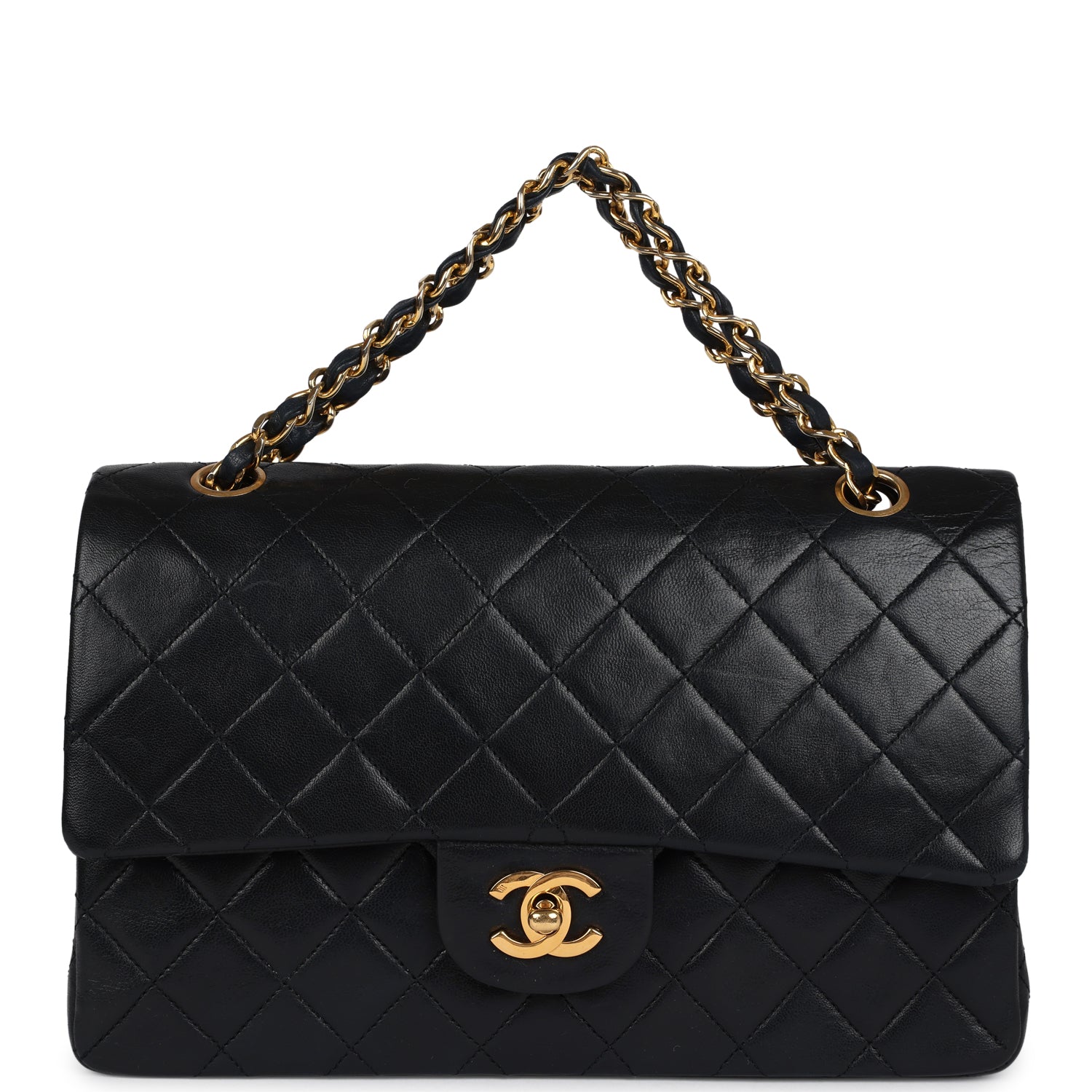 Chanel Vintage Medium Classic Double Flap Bag Black Lambskin Gold Hardware